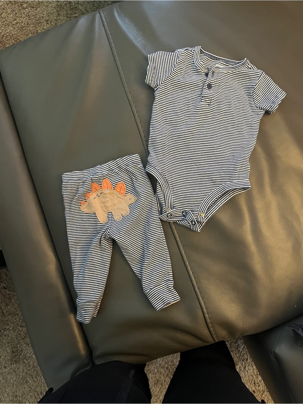 Carter's Navy and White Striped Bodysuit with Dino Leggings